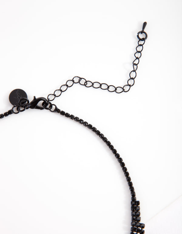 Black Diamante Leaf Necklace & Earrings Set