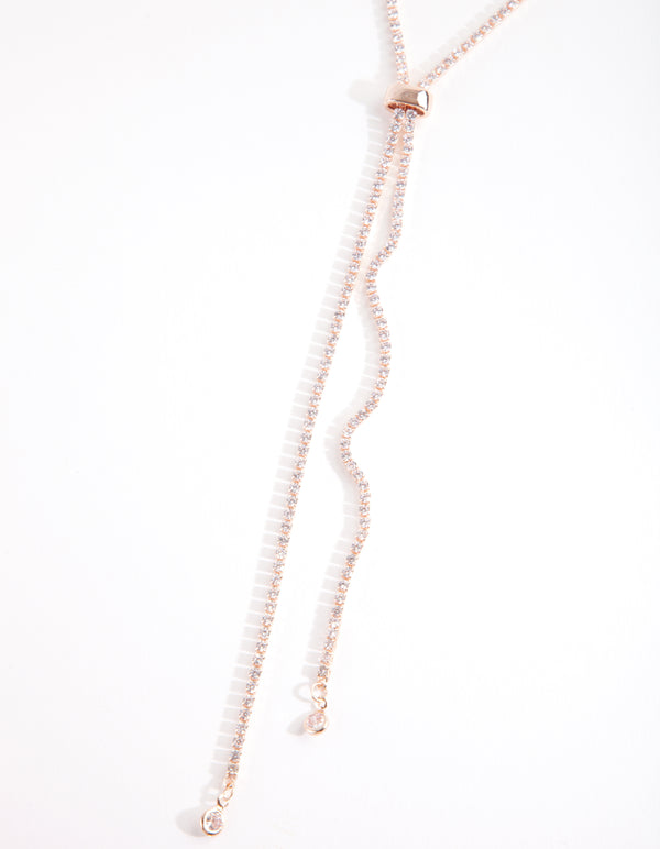 Cubic Zirconia Rose Gold Lariat Necklace