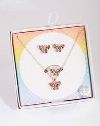 Kids Rose Gold Diamond Simulant Butterfly Jewellery Set - link has visual effect only