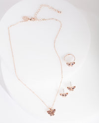 Kids Rose Gold Diamond Simulant Butterfly Jewellery Set - link has visual effect only