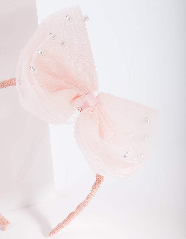 Kids Fabric Glitter Pink Bow Headband