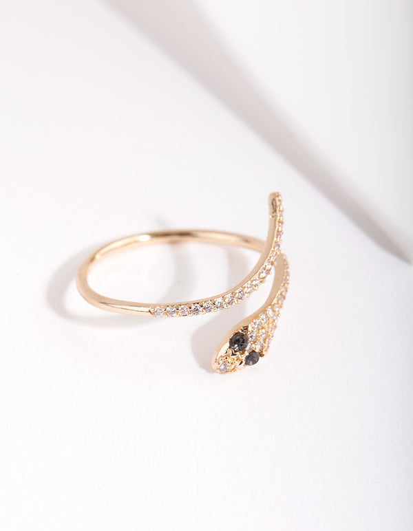 Gold Cubic Zirconia Wrap Snake Ring