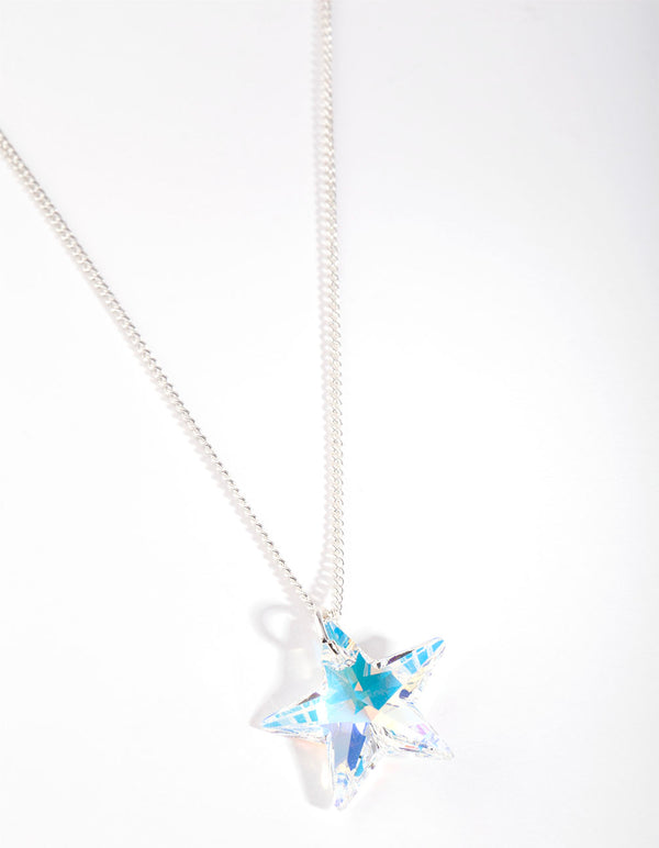 Silver Diamond Simulant Star Crystal Drop Necklace