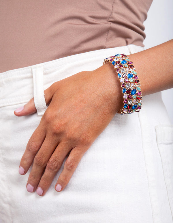Red Cluster Stone Stretch Bracelet