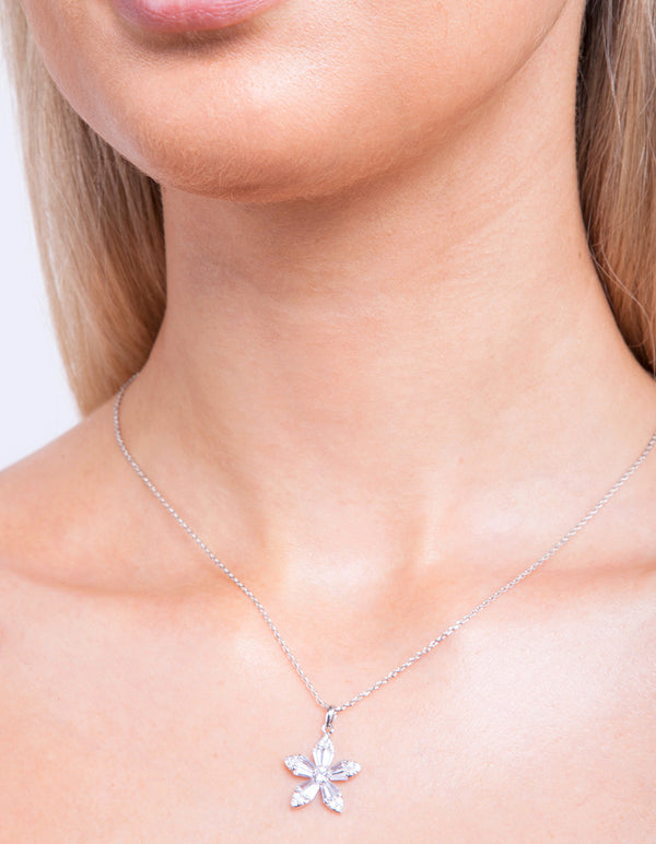 Silver Cubic Zirconia Flower Trapezoid Necklace