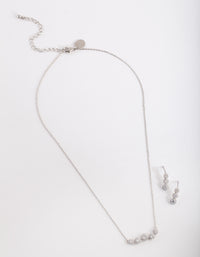 Cubic Zirconia Flower Row Necklace Earrings Set - link has visual effect only