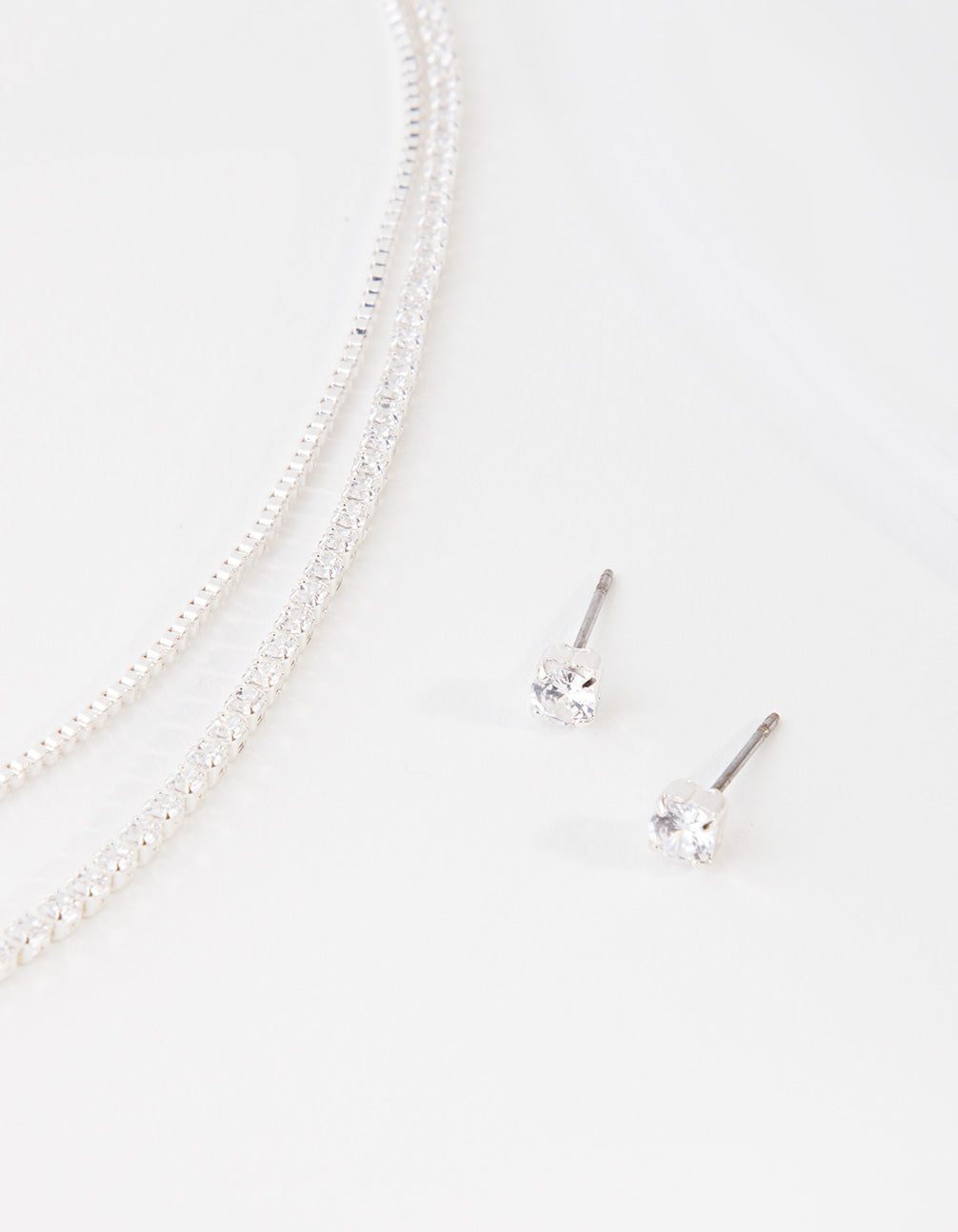 Cubic Zirconia Multi-Layered Necklace & Earrings Set