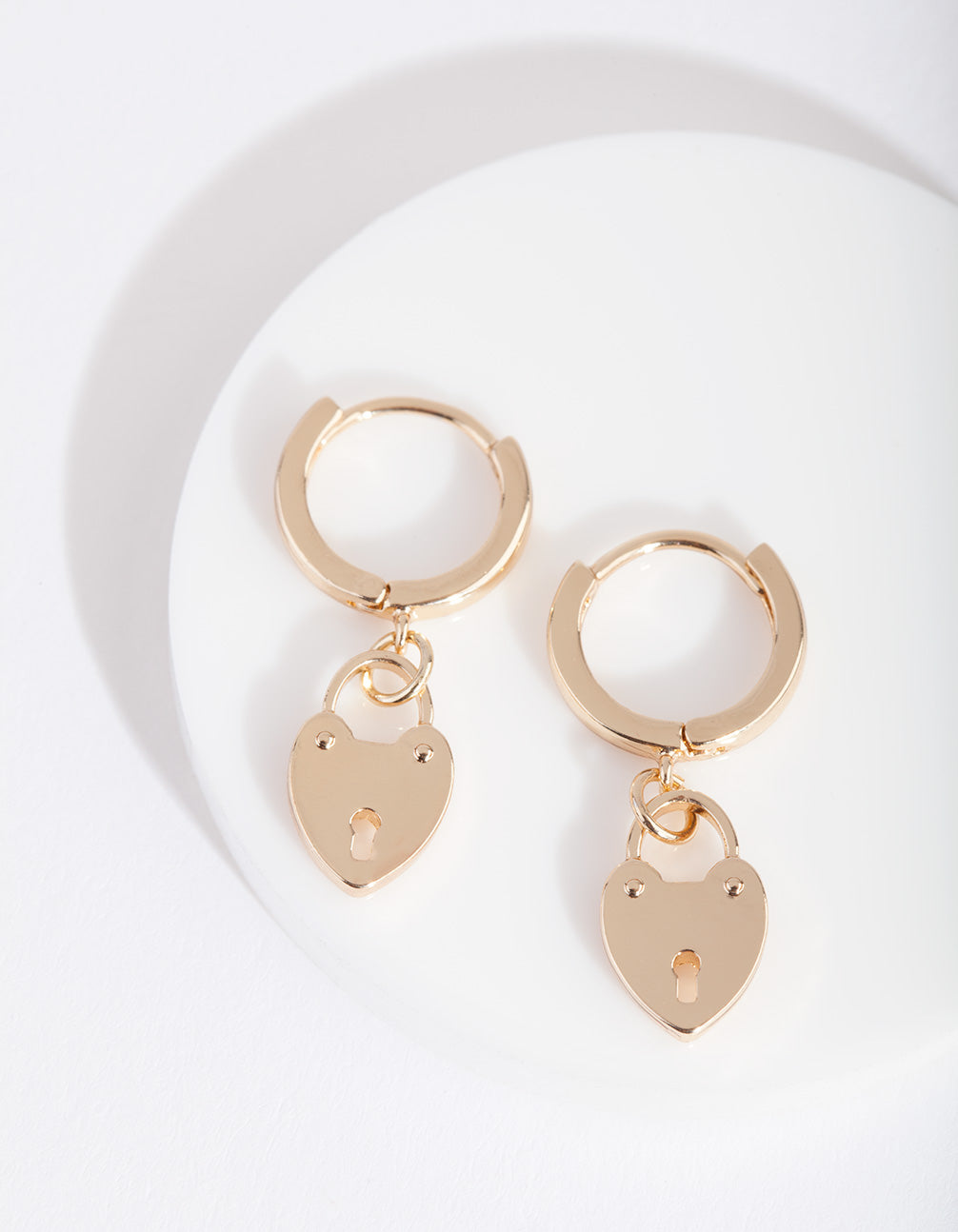 Gold Heart Padlock Huggie Earring