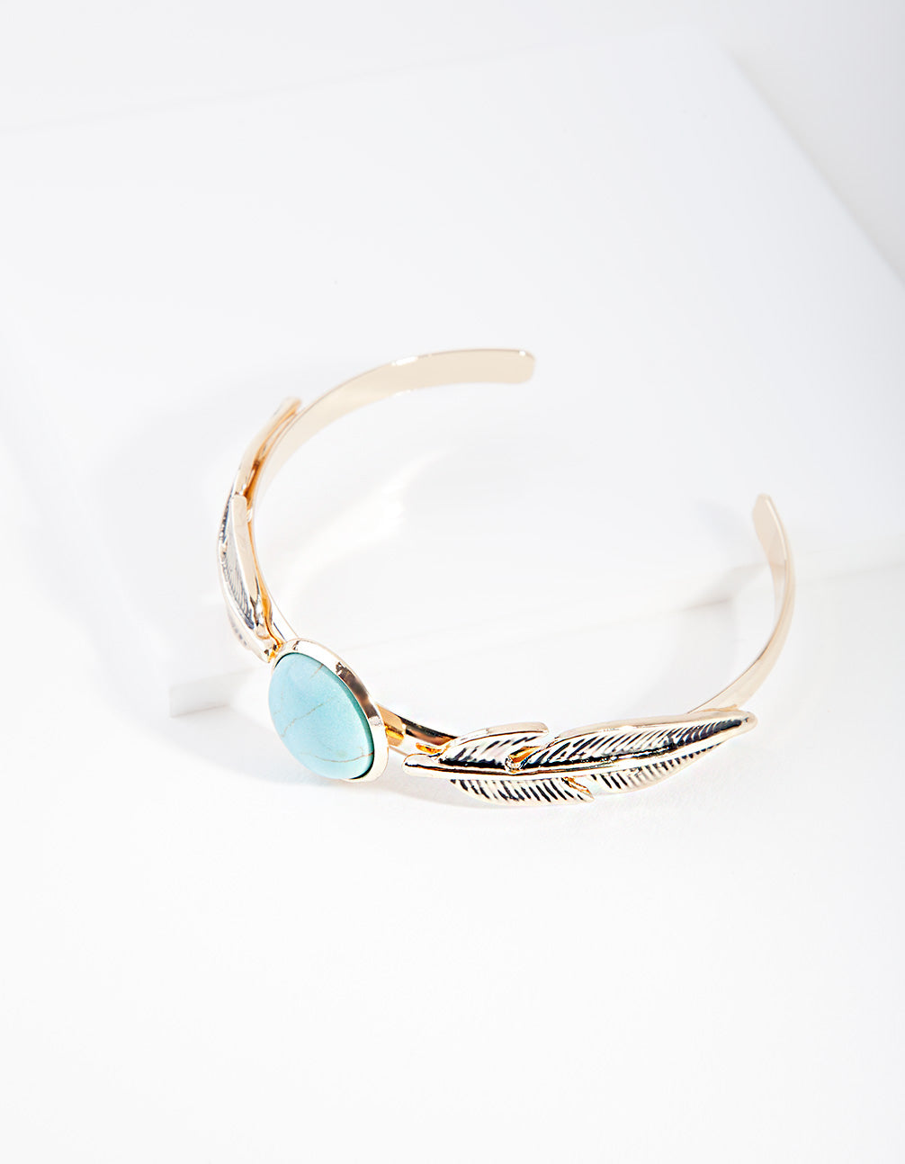 Gold Turquoise Faux Feather Cuff Bracelet
