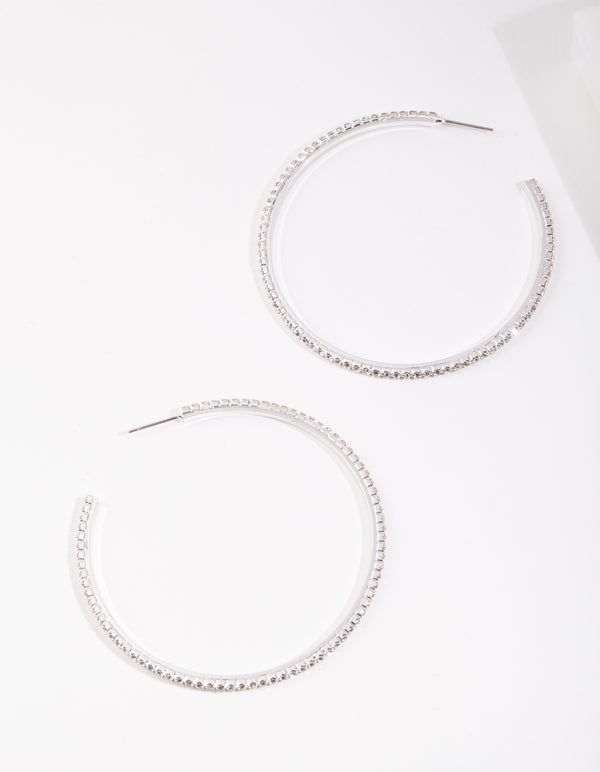 Silver Oversized Diamante Hoop Earrings
