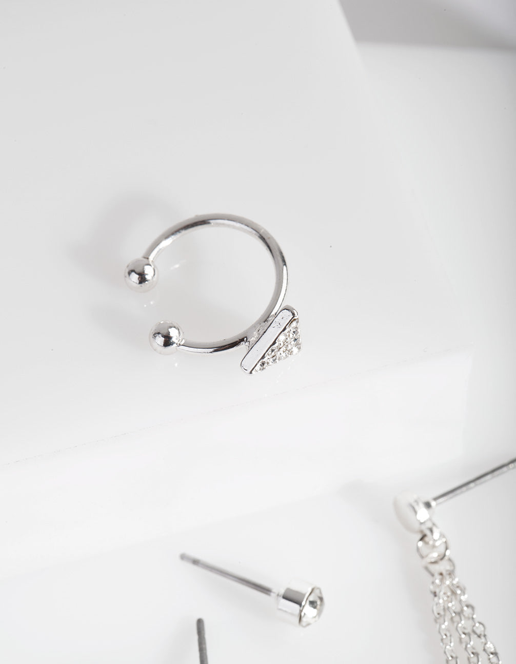 Silver Pearl Drop Ear Cuff 5-Pack