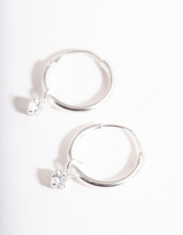 Sterling Silver Diamante Dangle Hoop Earrings