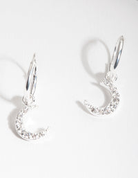 Sterling Silver Diamante Moon Charm Hoop Earrings - link has visual effect only