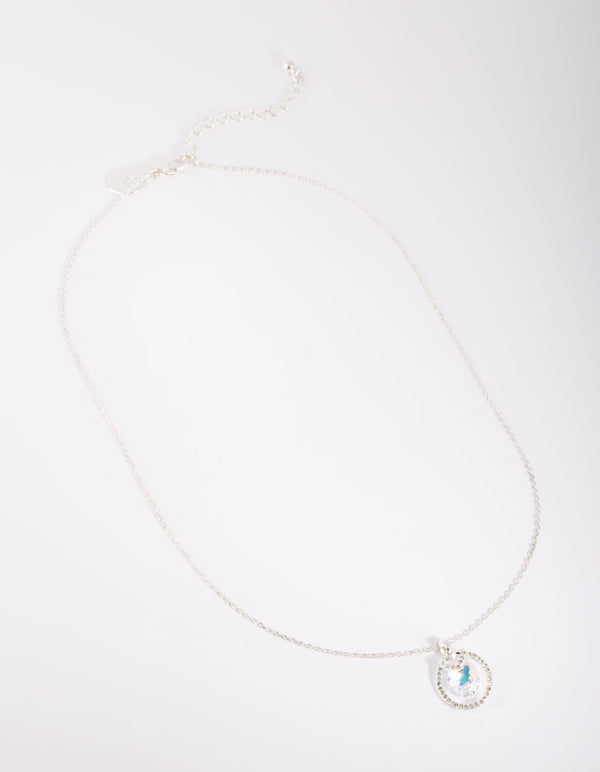 Silver Diamond Simulant Circular Stone Pendant Necklace