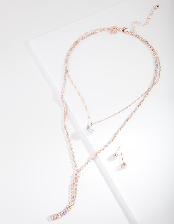 Rose Gold Cubic Zirconia Layer Jewellery Set