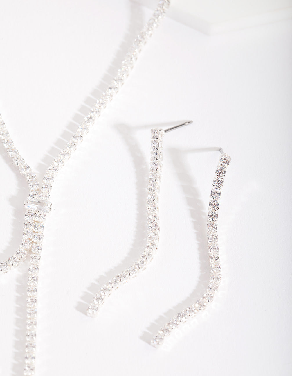 Silver Cubic Zirconia Cupchain Y Necklace & Earrings