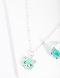Kids Green Panda Necklace Ring Set - link has visual effect only