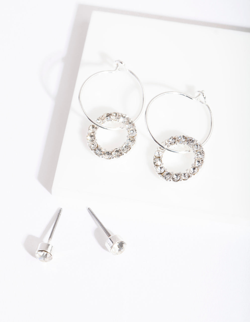 Silver Diamante Earrings Set