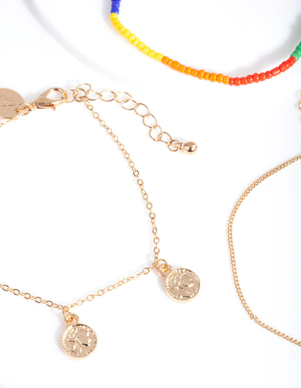 Gold Rainbow Coin Bracelet 3 Pack