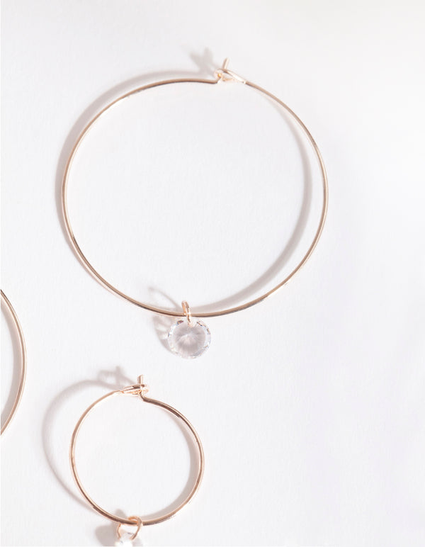 Rose Gold Diamante Hoop Earring Pack