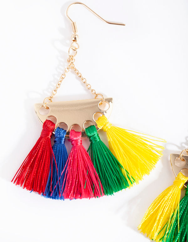 Gold Multicoloured Tassel Drop Earrings