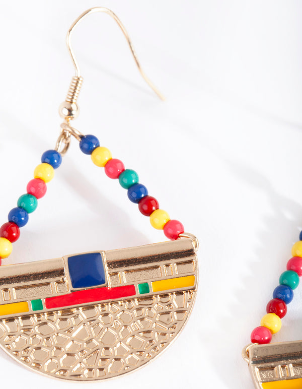 Gold Textured Bohemian Bead Earrings