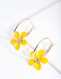 Gold Yellow Flower Hoop Earrings - link has visual effect only