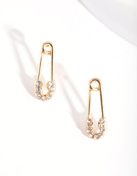Gold Diamante Safety Pin Stud Earrings - link has visual effect only