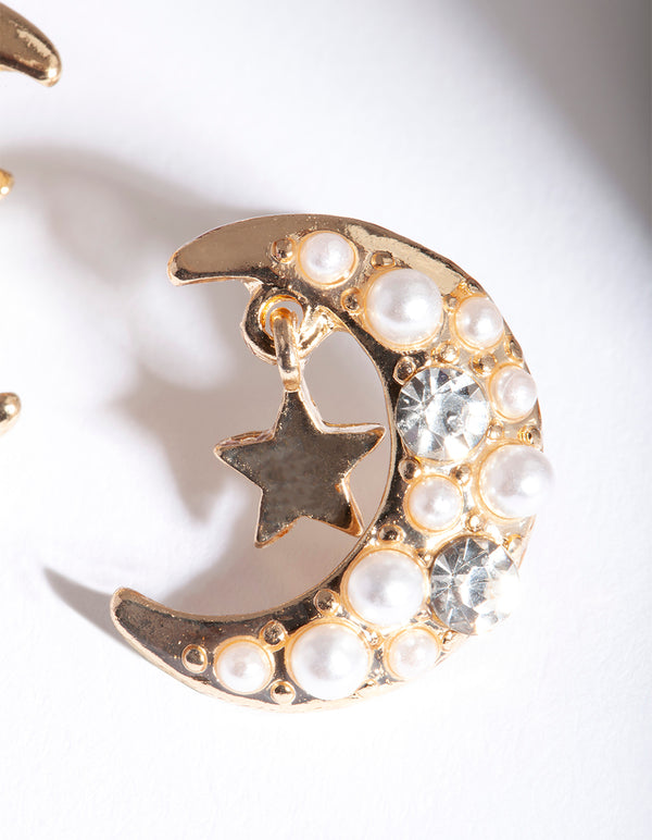 Gold Moon & Star Earrings
