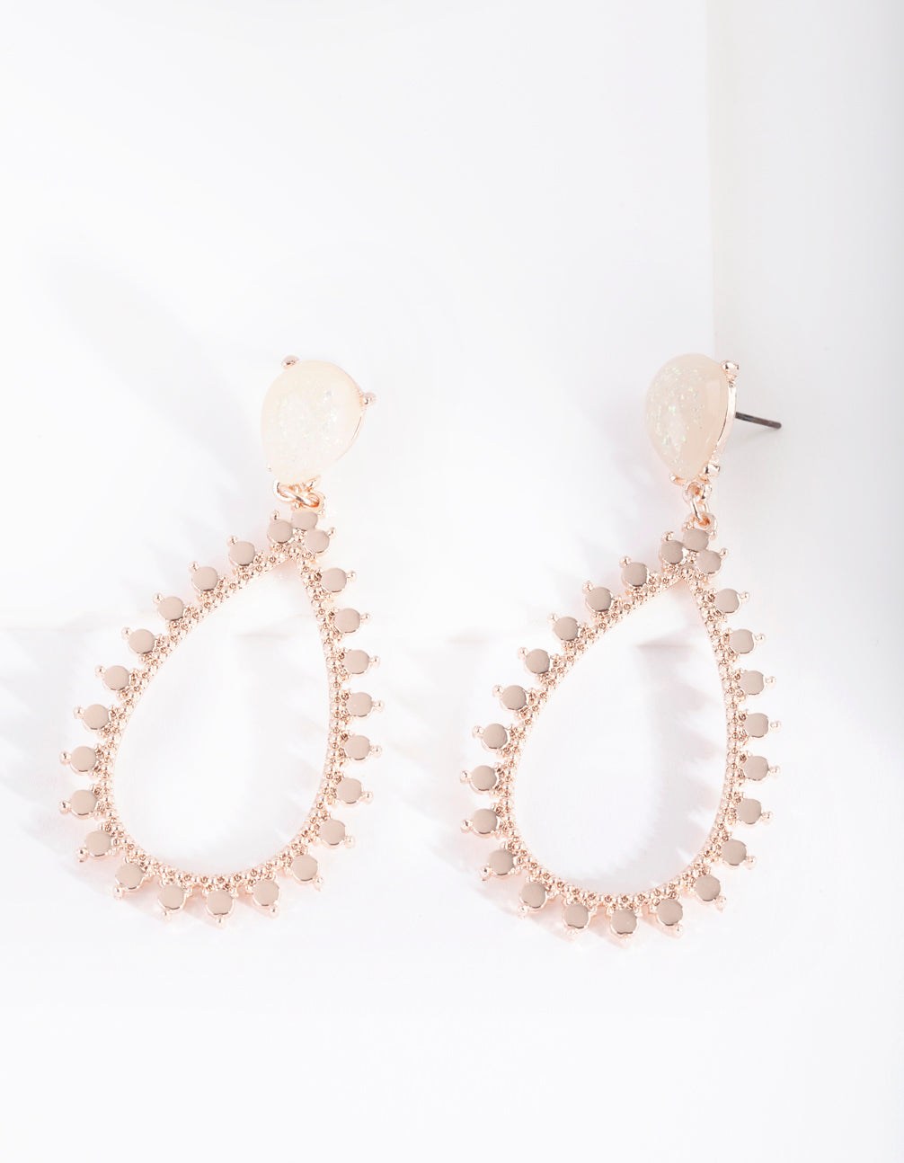 Rose Gold Iridescent Stone Teardrop Earrings