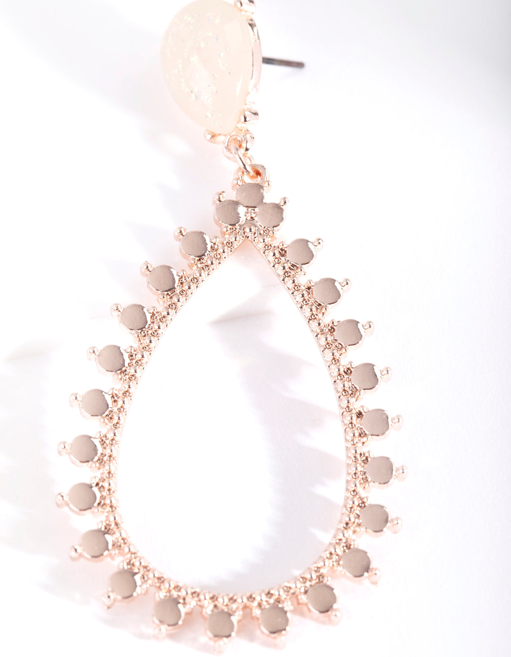Rose Gold Iridescent Stone Teardrop Earrings