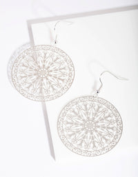 Silver Large Filigree Disc Drop Earrings - link has visual effect only