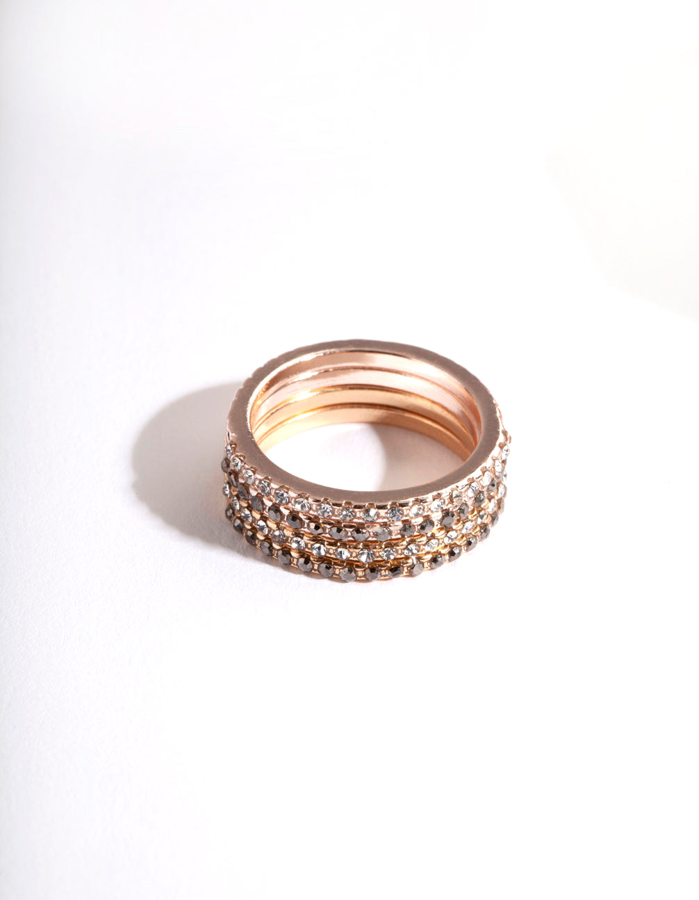 Mixed Metal Diamante Arrow Cut 3 Stack Ring Pack