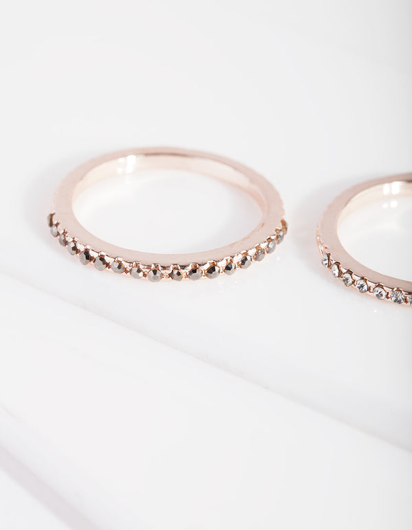 Mixed Metal Diamante Arrow Cut 3 Stack Ring Pack