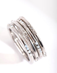 Rhodium Synthetic Opal Crystal 4 Ring Pack - link has visual effect only