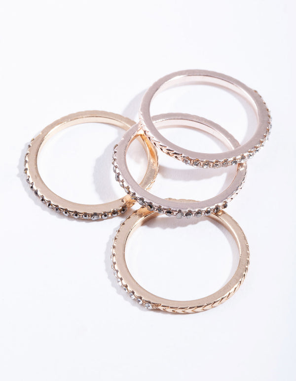 Mixed Metal Diamante Arrow Cut 3 Stack Ring Pack