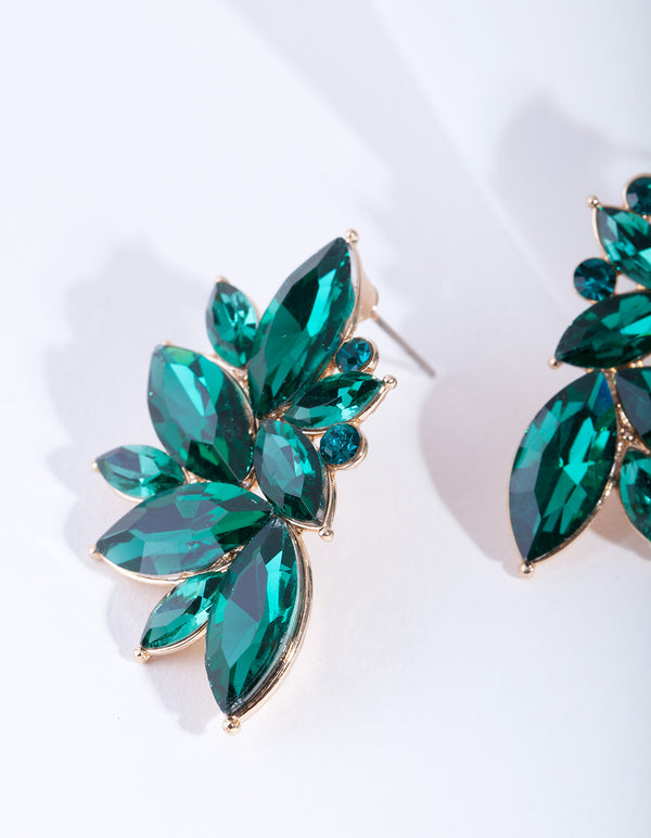 Green Marquise Statement Stud Earrings