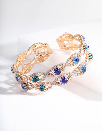 Blue Stone Diamante Cupchain Cuff Bracelet - link has visual effect only