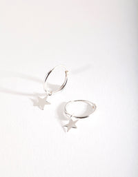 Sterling Silver Plain Star Dangle Hoop Earrings - link has visual effect only