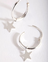Sterling Silver Plain Star Dangle Hoop Earrings - link has visual effect only