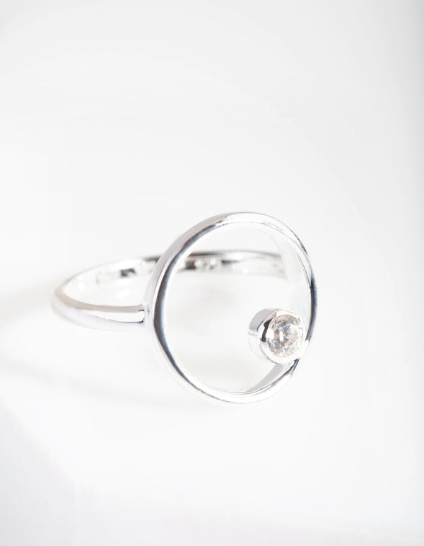 Sterling Silver Open Circle Diamante Ring