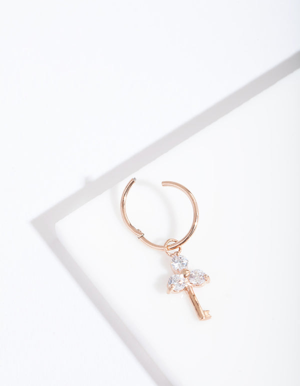 Rose Gold Surgical Steel Cubic Zirconia Key Clicker Earring