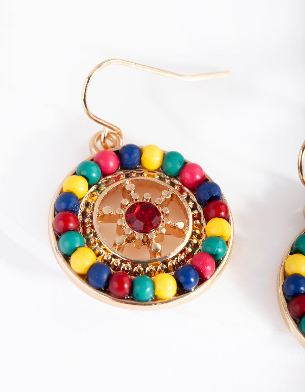 Gold Circle Multicoloured Bead Earrings