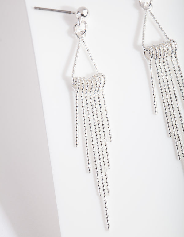 Silver Diacut Triangle Tassel Earrings