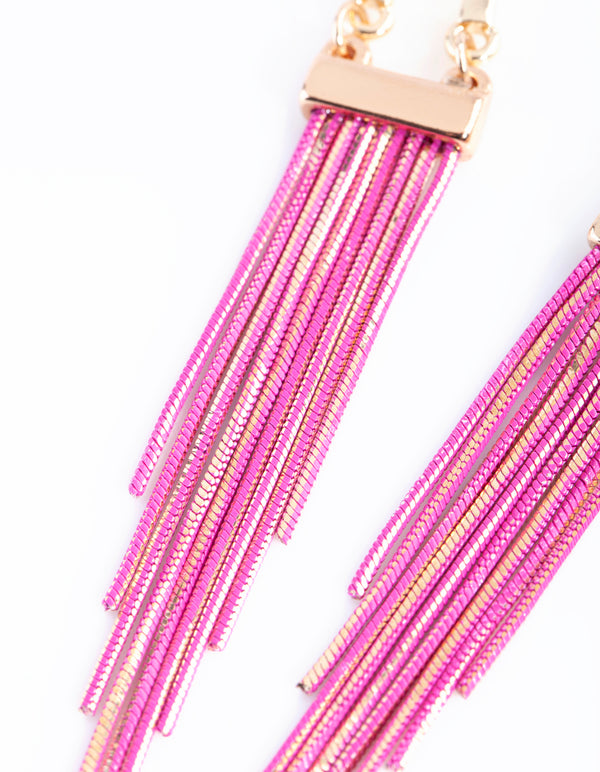 Gold Pink Chain Earrings