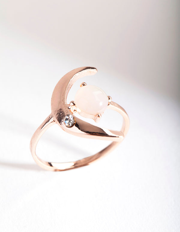 Rose Gold Synthetic Opal Moon Ring