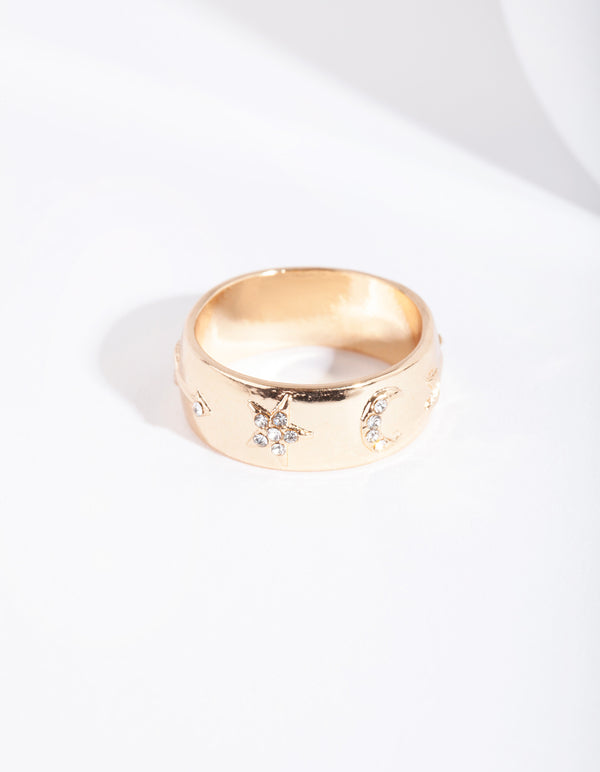 Gold Diamante Symbol Band Ring
