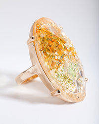 Gold Large Oval Floral Enamel Ring - link has visual effect only