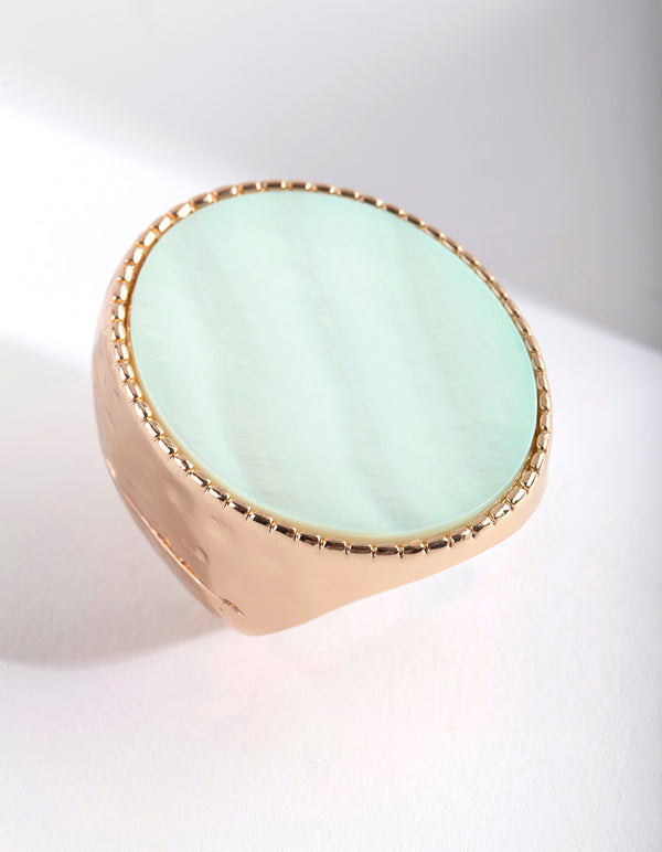 Gold Large Pearlescent Oval Disc Dimple Ring