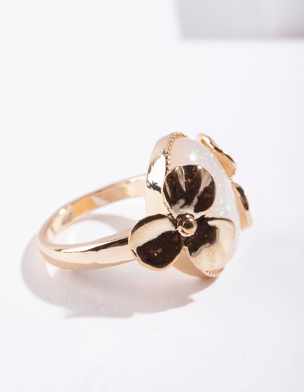 Gold Rainbow Pearl Flower Surround Ring